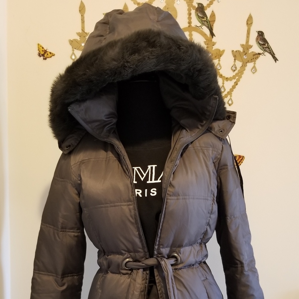 Down filled fur hooded puffer coat